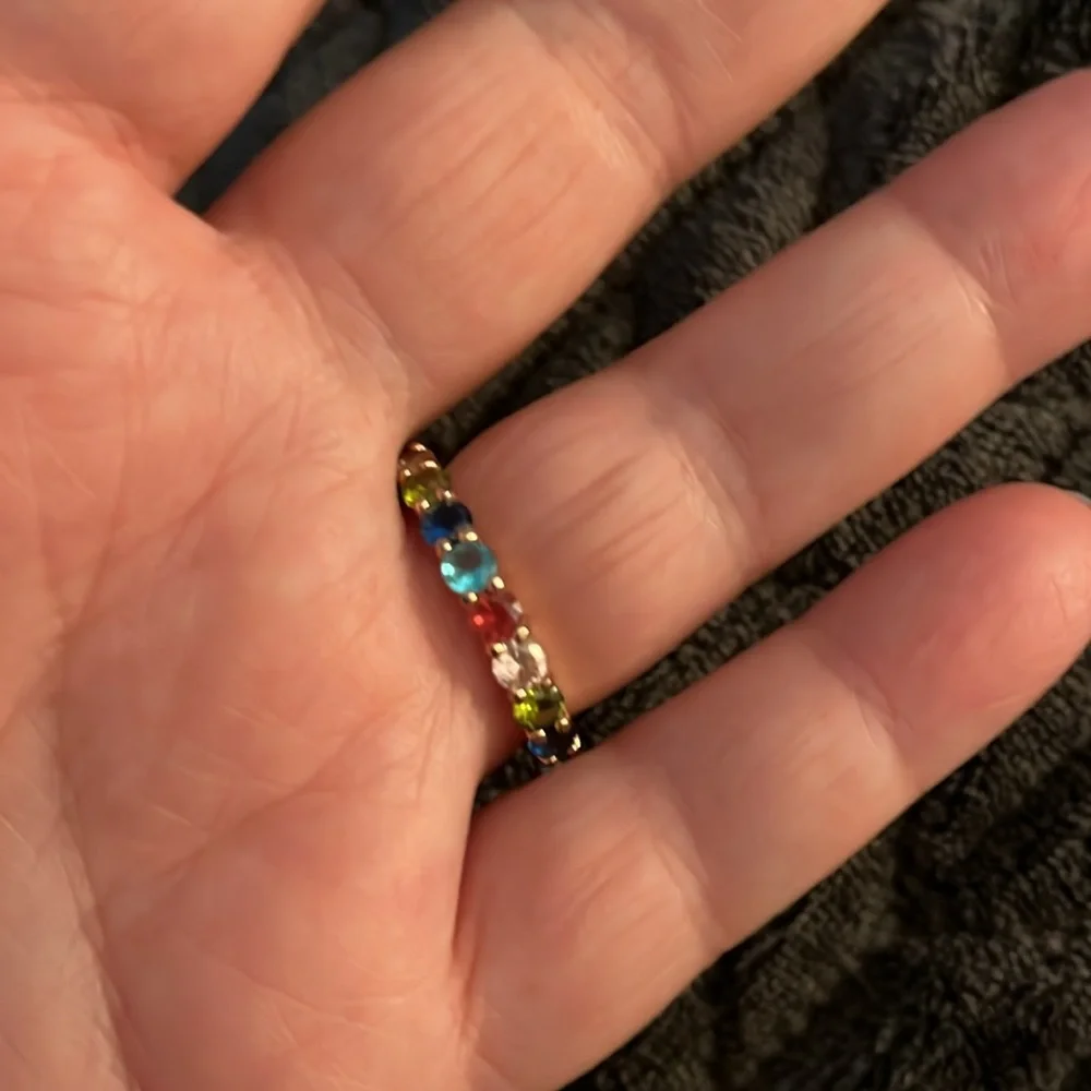 Multicolored Rhinestone Rainbow Ring Size 10 - Picture 3 of 4